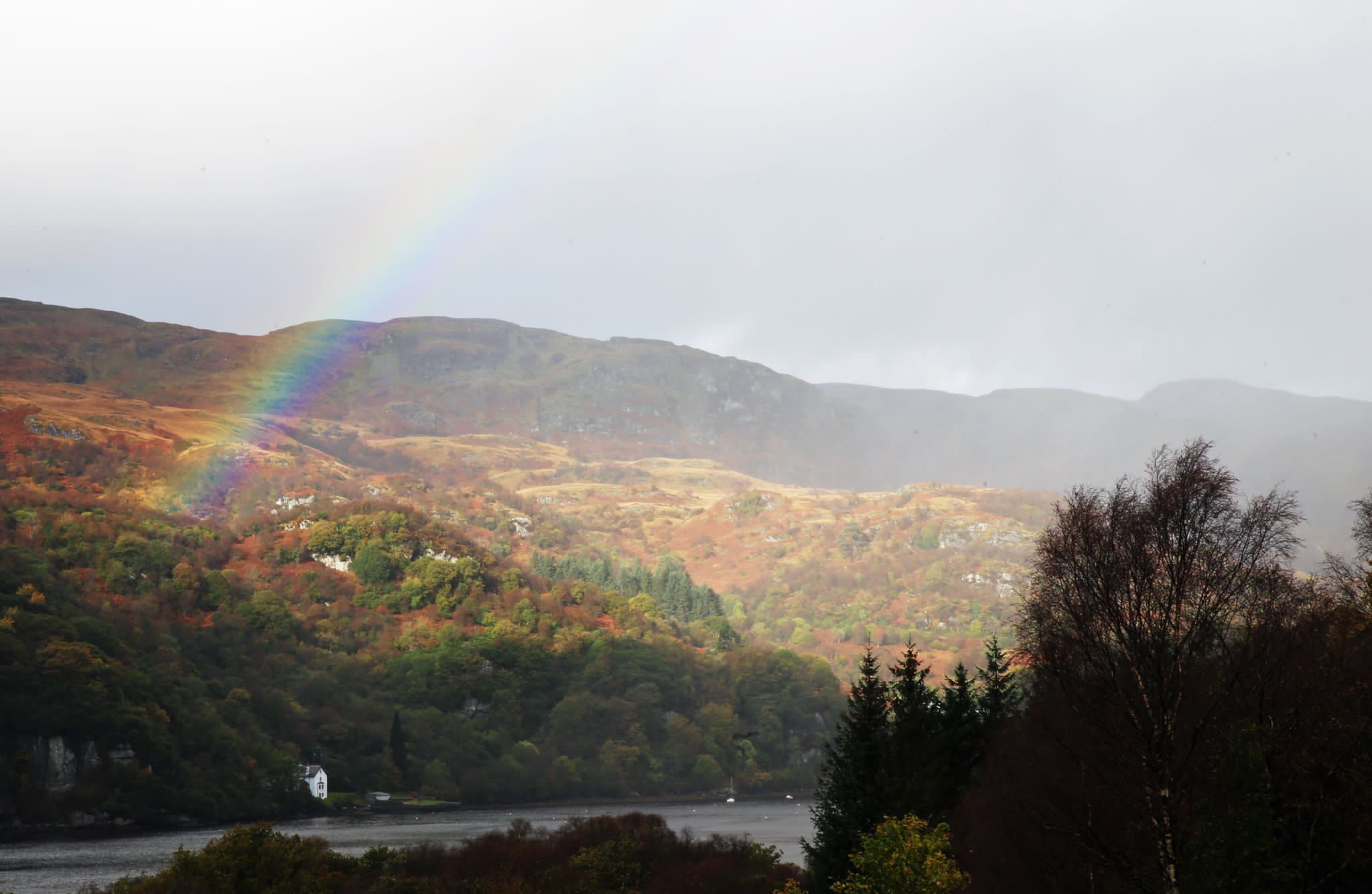 Rainbow over Scottish countryside